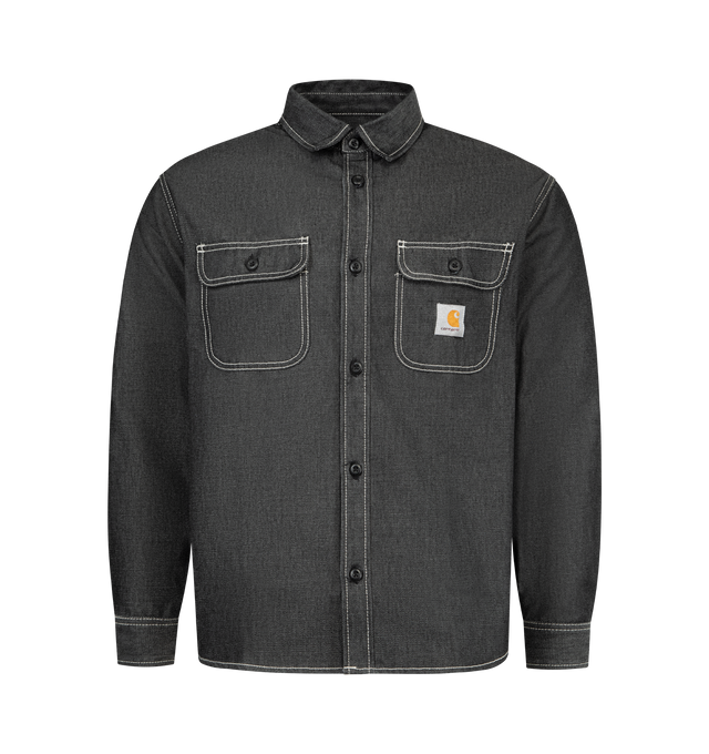 Image 1 of 2 - BLACK - CARHARTT WIP Tigan Shirt Jacket featuring rugged workwear style with a clean silhouette, unlined poly-cotton fabric, button front, dual chest pockets and heavyweight denim. 50% polyester, 50% cotton.
