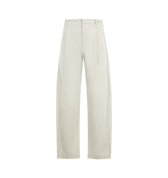 Image 1 of 4 - WHITE - THE ROW Malaya Pant featuring relaxed mid-rise pant in softly crinkled technical silk with wide straight leg, paneled sides and side seam pockets. 65% silk, 35% nylon. Made in Italy.