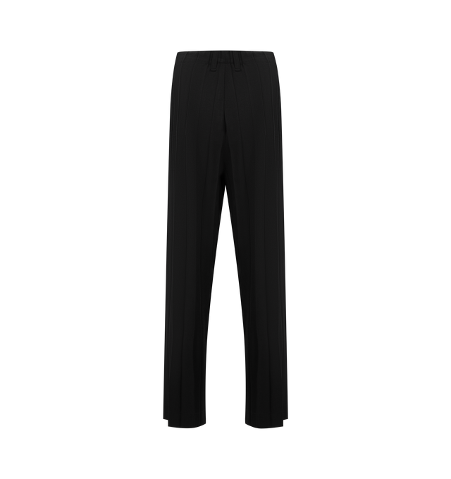 Image 2 of 3 - BLACK - ISSEY MIYAKE Edge Ensemble Pant featuring straight pants made from glossy material with wide accordion pleats, pockets on both sides, belt loops at the waist and button-fly design. 100% polyester. Made in the Philippines.