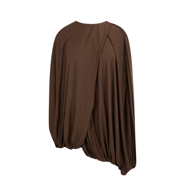 Image 1 of 2 - BROWN - Loewe Women's Top in lightweight viscose crepe jersey featuring an asymmetric silhouette with a hand-draped construction. Regular fit, regular length featuring round neck, rear zip fastening. Viscose. Made in Italy.