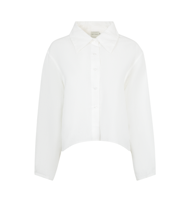 Image 1 of 2 - WHITE - DEIJI STUDIOS Collar Point Shirt featuring a boxy fit, button closure, dropped back yoke, dropped shoulders and a classic shirting cuff. 100% GOTS certified organic, OEKO-TEX 100 certified and EU certified stone washed french linen.