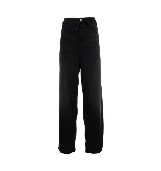 Image 1 of 3 - BLACK - ISABEL MARANT Jordy Pant featuring a high-waist paper bag jean with a baggy wide-leg fit and a medium wash with fading throughout. 100% cotton. 