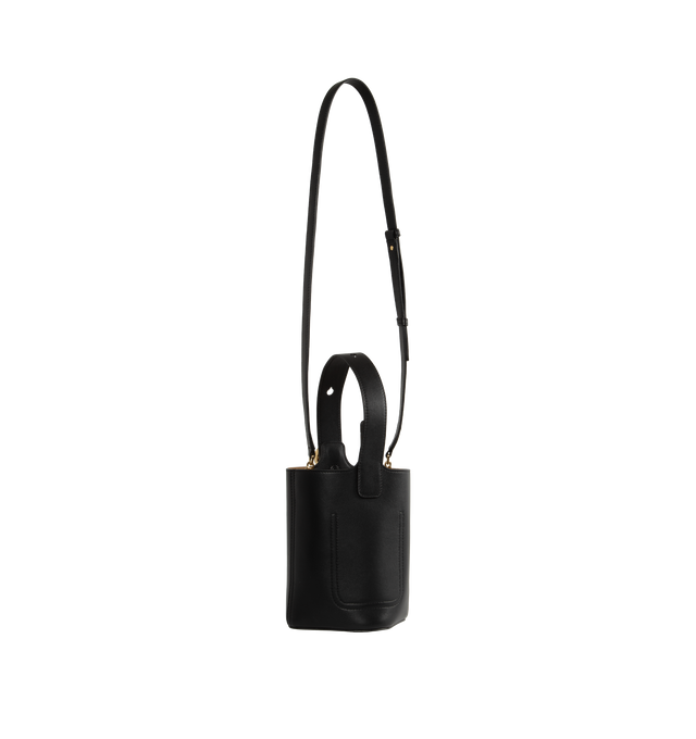 Image 2 of 3 - BLACK - LOEWE Mini Pebble Bucket Bag featuring magnetic closure, internal pocket, bonded suede lining, anagram engraved Pebble, crossbody, shoulder or hand carry and adjustable and removable strap. 7.7 x 6.3 x 6.3 inches. Mellow Calf. Made in Spain.