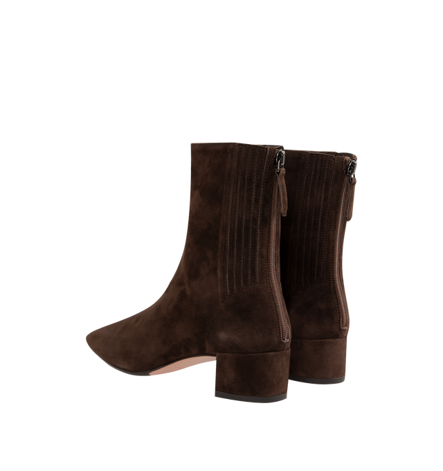 Image 3 of 4 - BROWN - AQUAZZURA Saint Honor Booties with 35mm heel featuring a square toe, back zipper and covered block heel. Suede.