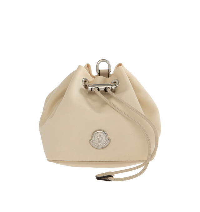 Image 1 of 3 - WHITE - MONCLER Double Pouch Top Handle Bag featuring two-way top-zip closure, drawstring closure, removable top carry handle and adjustable wristlet straps. Textile/leather.