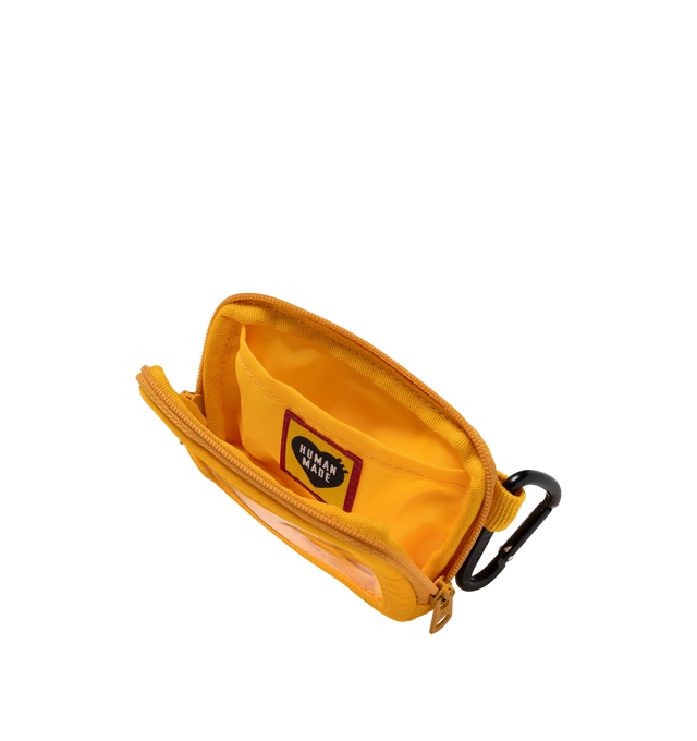 Image 3 of 3 - YELLOW - HUMAN MADE Military Card Case featuring card case with a mini carabiner, shiny nylon twill fabric, zipper closure, clear panel on front, inner pocket, brand logo patch on inner pocket, webbing straps with branding on back and stain-resistant polyester Oxford lining. 100% nylon, PVC. 7cm x 10.5cm.