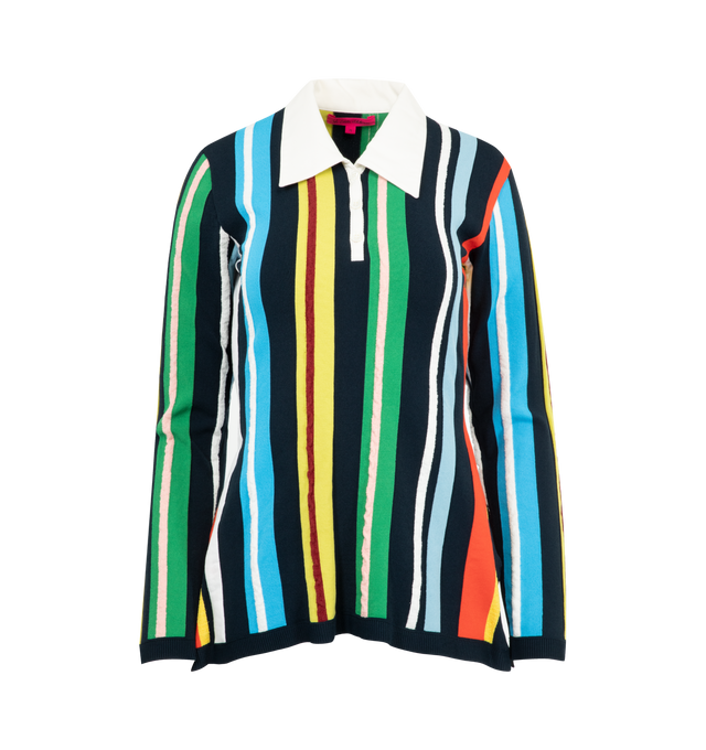 Image 1 of 2 - MULTI - THE ELDER STATESMAN Unrugby Stripe Rugby Shirt featuring long sleeves, stripes throughout, contrast polo collar and ribbed cuffs and hem. 70% viscose, 30% polyester. Made in Italy.
