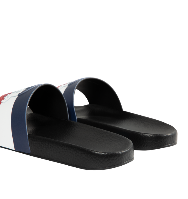 Image 3 of 4 - MULTI - MONCLER Basile Slides featuring rubber slide, stripe band and EVA sole. 100% elastodiene. Made in Italy.