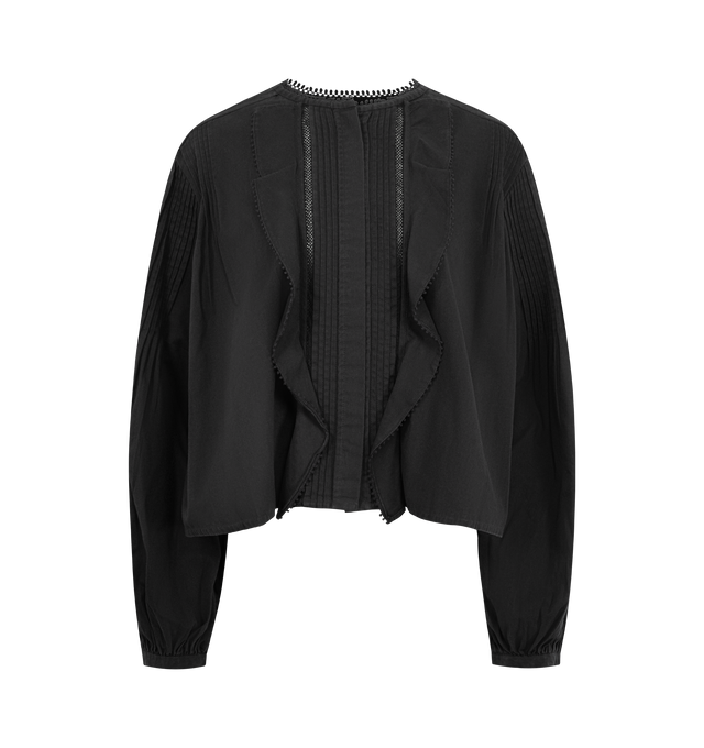 Image 1 of 2 - BLACK - ISABEL MARANT Cubraly Cardigan featuring cotton blouse, round neckline, covered button fastening with round covered buttons, long sleeves with narrow cuffs, ruffles, mesh detailing, crochet finish and loose fit. 100% cotton.