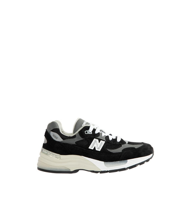 Image 1 of 5 - BLACK - NEW BALANCE Made in USA 992 Core Sneaker featuring ABZORB cushioning at heel and forefoot, combination ENCAP and C-CAP midsole, reflective accents, NDurance rubber outsole, suede overlays and mesh upper.
