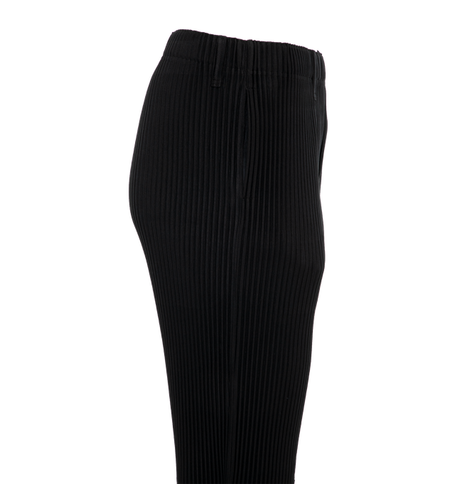 Image 3 of 4 - BLACK - ISSEY MIYAKE Tailored Pleats 2 Trousers featuring concealed drawstring at elasticized waistband, belt loops, two-pocket styling, button-fly, box pleat at front legs and cropped cuffs. 100% polyester. Made in Philippines. 
