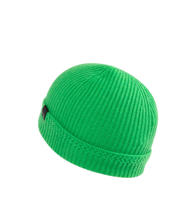 Image 2 of 3 - GREEN - TOM FORD Cashmere Ribbed Beanie featuring soft ribbed cashmere, a subtle logo detail and folded brim. 100% cashmere. Made in Italy.