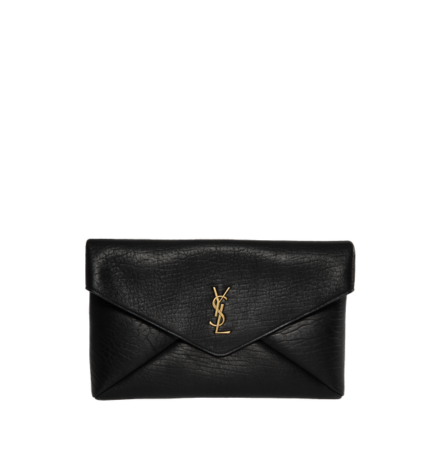 Image 1 of 3 - BLACK - SAINT LAURENT Large Envelope Pouch featuring front flap, origami construction, magnetic snap closure and one main compartment. 11.6 X 7.1 X 1.8 inches. 90% lambskin, 10% metal.