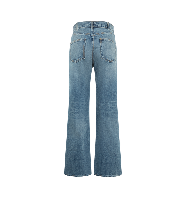 Image 2 of 3 - BLUE - Nili Lotan Women's Cropped Joan Jean is crafted from premium Japanese non-stretch heavyweight crosshatch denim and features a high-rise waist, a straight-leg silhouette, and a cropped length. Fitted through the waist and hips, this classic style is detailed with traditional five-pocket construction, front pocket rivets, and belt loops. Finished with a zip fly and branded shank closure, the heavyweight denim naturally softens with wear and may feature subtle variations in wash and textu