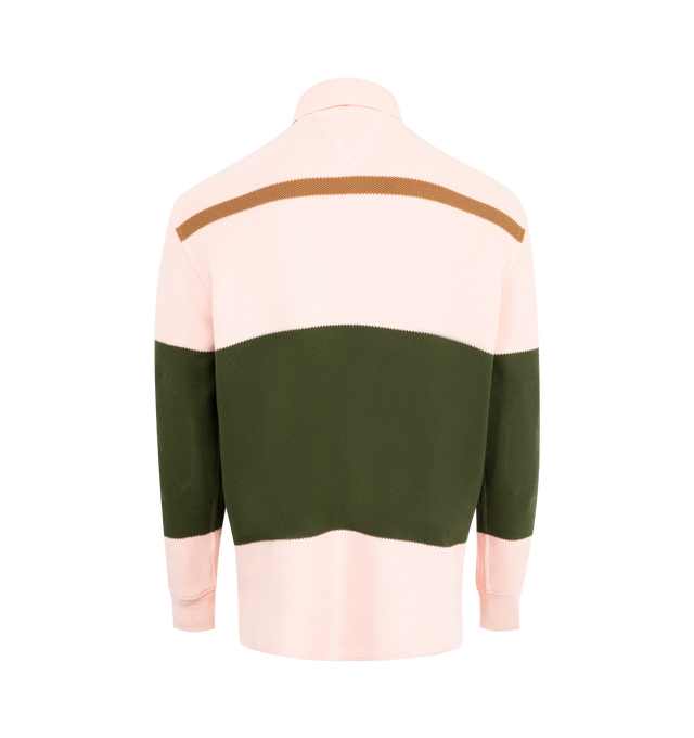 Image 2 of 2 - PINK - BOTTEGA VENETA Striped Cotton-Piqu Polo Shirt featuring 2 button placket, polo color, color blocking stripes, long sleeves and ribbed cuffs. 100% cotton.