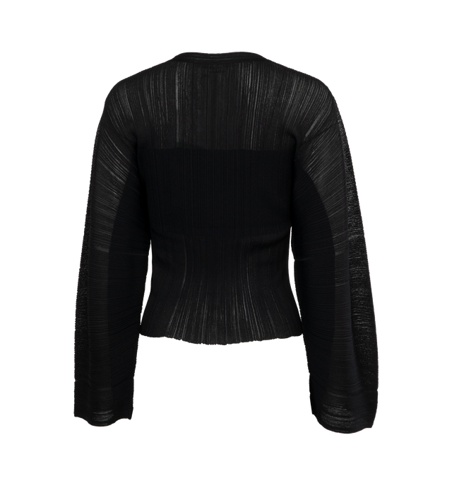 Image 2 of 3 - BLACK - STELLA MCCARTNEY Lightweight Plisse Knit Jumper featuring round neckline, long sleeves, hip length and relaxed fit. Viscose/nylon/polyamide. Made in Italy. 