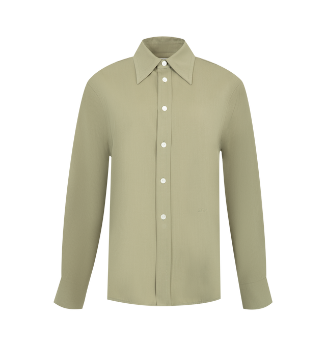 Image 1 of 2 - GREEN - Bottega Veneta Women's Shirt is tailored in a clean, minimalist silhouette and features a point collar, button-front closure, and long sleeves with button cuffs.