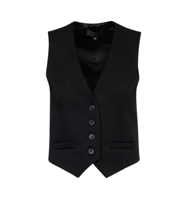 Image 1 of 2 - BLACK - NILI LOTAN ISAMEL TAILORED VEST featuring classic short tailored vest, front and back darts, welt pockets and fully lined. 100% virgin wool. Made in USA. 