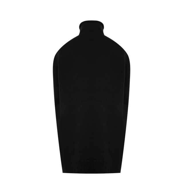 Image 2 of 2 - BLACK - THE ROW Meo Turtleneck Top featuring sculptural sweater vest in soft midweight cashmere with rolled turtleneck, side back armhole slits and seamless kangaroo pocket. 100% cashmere. Made in Italy.