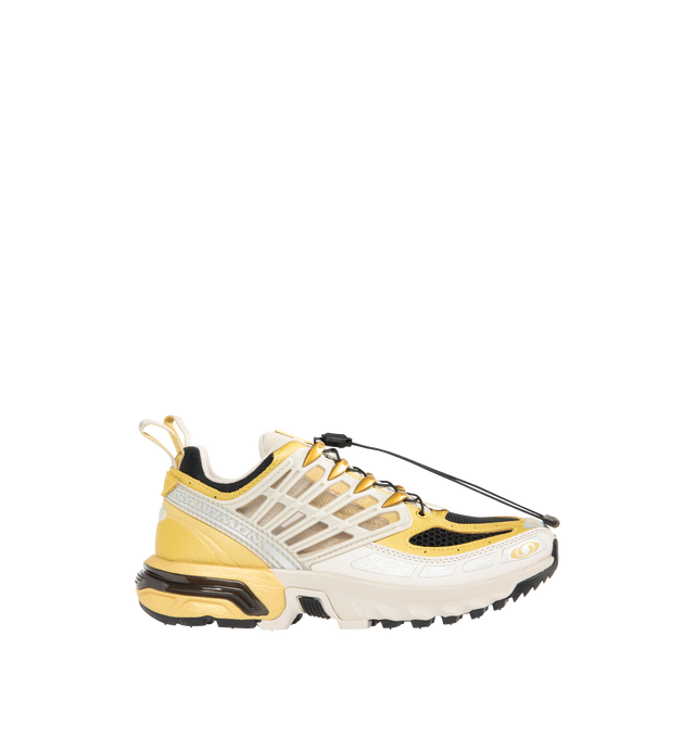 Image 1 of 5 - YELLOW - SALOMON ACS PRO 20 Years Anniversary Golden Archive Sneaker featuring quickLACE, inlay sole, textile lining, rubber outsole, agileChassis System, molded OrthoLite sockliner, anti-debris mesh, synthetic upper and all terrain contaGRIP.