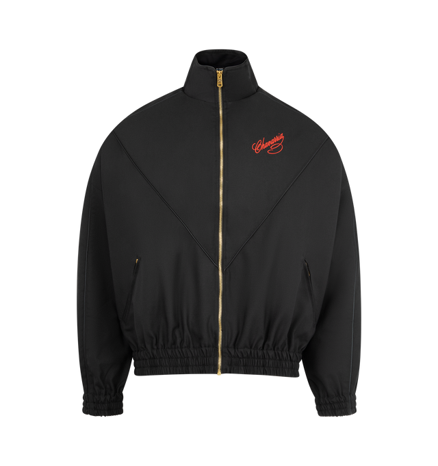 Image 1 of 3 - BLACK - WILLY CHAVARRIA Ruff Ryder Jacket featuring a nylon taffeta piped throughout, full lining, script inspired logo, stand collar, zip closure, zip pockets and elasticated trims. 100% nylon. Made in the USA.