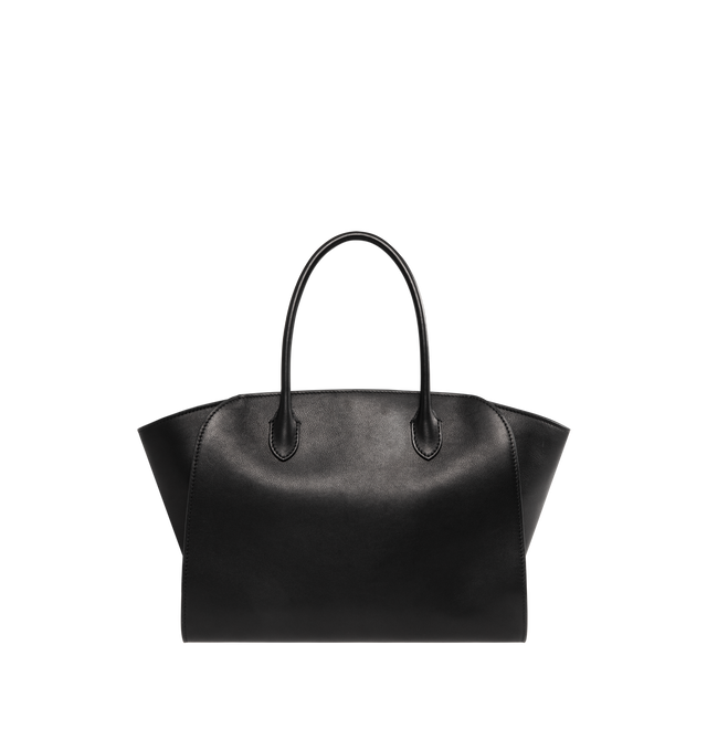 Image 1 of 3 - BLACK - THE ROW Marlo 12 Bag in Leather featuring softly structured tote bag in polished saddle leather with tubular handles, gusseted side panels and top zipper closure. Untreated and drum-dyed, the leather develops character with time and use. 12 x 15.5 x 8.28 in. Handle: 6.89 in. drop. 100% calfskin leather. Lined in 100% cotton. Made in France.