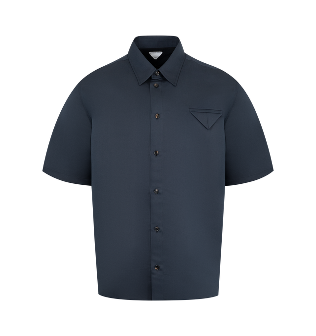 Image 1 of 2 - BLUE - BOTTEGA VENETA Short Sleeved Shirt featuring button closure, short sleeves, classic collar, regular fit and chest pocket. 100% cotton. Made in Italy.