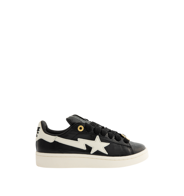 Image 1 of 5 - BLACK - ADIDAS x BAPE Originals Edition Campus 00s Sneaker featuring logo hardware at lace-up closure, logo patch at padded tongue, padded collar, signature serrated stripes at outer side, graphic appliqu at inner side, logo embroidered at heel tab, mesh lining and treaded rubber sole.
