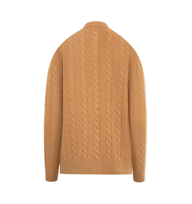 Image 2 of 2 - BROWN - THE ROW Loneke Cardigan featuring classic cable-knit cardigan in textured wool with relaxed fit, front button closure, and ribbed neckline cuffs, and hem. 100% wool. Made in Italy.