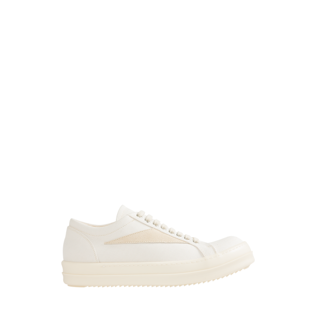 Image 1 of 5 - WHITE - DRKSHDW Vintage Sneaks Sneakers featuring low-top, padded collar, lace up closure, twill lining, treaded rubber sole and contrast stitching. Upper: textile. Sole: rubber. Made in Italy.