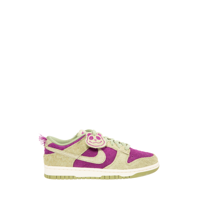 Image 1 of 5 - PURPLE - NIKE Dunk Low Retro SE Sneaker featuring iconic Panda colorblocking in a hairy suede iteration, paired with plush padding, foam midsole offers lightweight, responsive cushioning, rubber outsole with classic pivot circle, low-cut collar and hairy Panda tag.