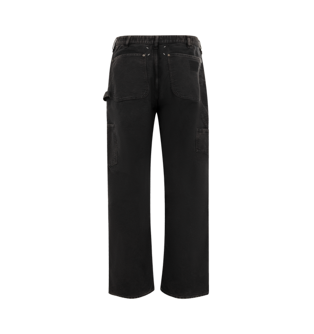 Image 3 of 4 - BLACK - MAISON MARGIELA Utilitarian Pants featuring cotton trousers with reinforced knee panels, utility loop, curved front seams, angled side pockets and four stitches at the back. 100% cotton. Made in Italy.