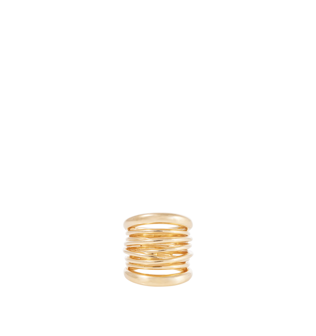 Image 1 of 3 - GOLD - SIDNEY GARBER Tall Scribble Ring featuring the look of a stack of crisscrossed bands but is actually one connected piece. 18k yellow gold. Approximately .80 inch wide. Hirshleifers offers a range of initial pieces from this collection in-store. For personal consultation and detailed information about jewelry, please contact our dedicated stylist team at personalshopping@hirshleifers.comThis item may be restricted for online purchase to international clients. For assistance purchasing t