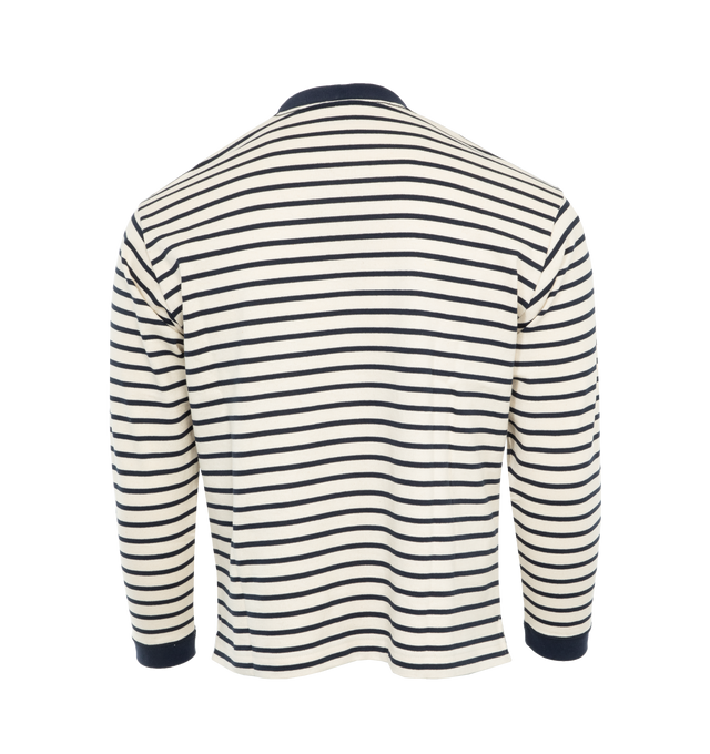 Image 2 of 3 - WHITE - AND WANDER Stripe Pocket Longsleeve T-Shirt featuring relaxed fit, stripe pattern, ribbed collar, cuffs and hem, chest patch pocket and integrated carabiner. 100% cotton. 