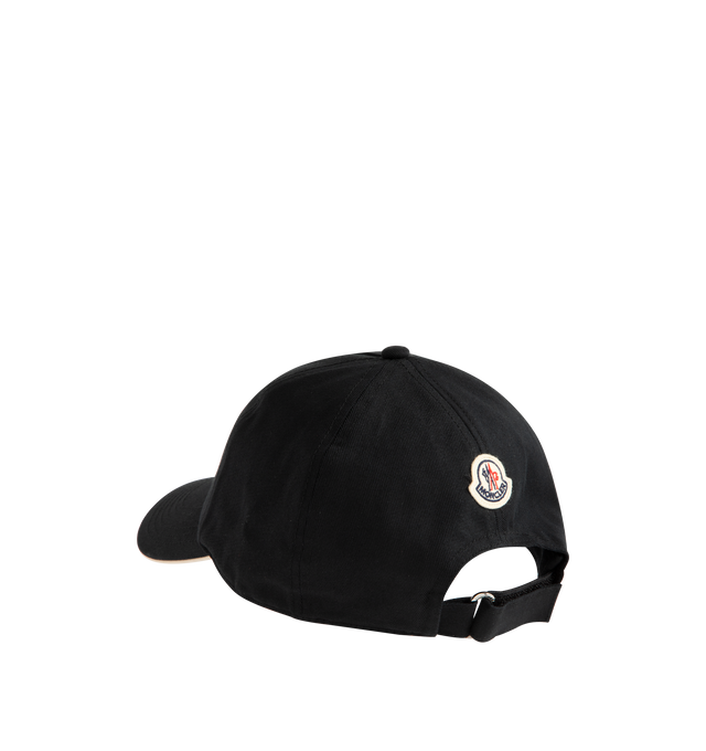 Image 2 of 2 - BLACK - MONCLER Logo Baseball Cap featuring embroidered logo on front, logo patch at back, button top, curved brim and velcro closure. Cotton.