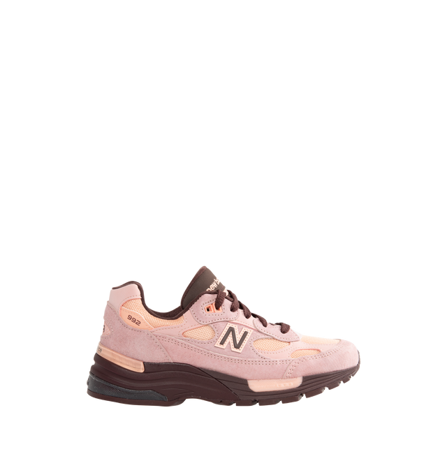 Image 1 of 5 - PINK - New Balance Mens Made in USA 992 Sneakers feature a mesh upper with premium suede and synthetic overlays. Designed with ABZORB cushioning at the heel and forefoot, ENCAP midsole technology, and a durable rubber outsole for lasting comfort and support. Upper: Mesh, Suede, Synthetic, and Cow Leather; Midsole: ABZORB and ENCAP. Made in the USA.