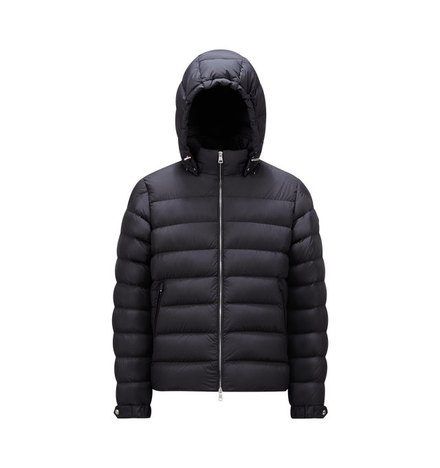 BLACK - MONCLER Arneb Down Jacket featuring lightweight micro chic lining, down-filled, adjustable and detachable hood, zipper closure, zipped pockets, adjustable cuffs with snap button closure and leather logo. 100% polyester. Padding: 90% down, 10% feather.