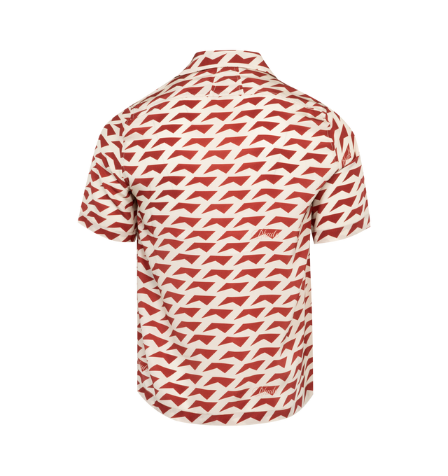 Image 2 of 2 - RED - RHUDE Dolce Vita Silk Shirt featuring a  flat hem, custom button closures at front, and print all over. 100% silk. 