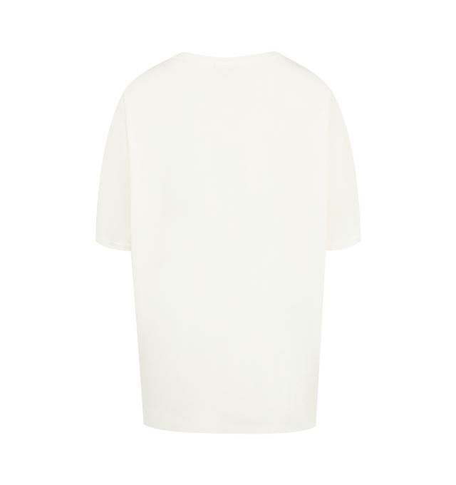 Image 2 of 2 - WHITE - R13 Leave Me Alone T featuring crewneck, short sleeves, dropped shoulders, relaxed fit and text on front. 95% cotton, 5% cashmere.