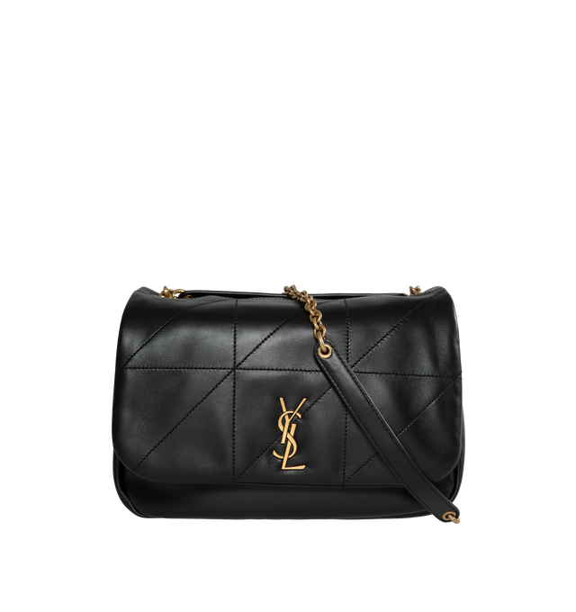 Image 1 of 4 - BLACK - SAINT LAURENT Jamie 4.3 Small in Lambskin featuring quilted topstitching, adjustable sliding strap, one flap pocket at back and snap closure with inner ties. 9.8 X 6.3 X 2.8 inches. 100% lambskin.  