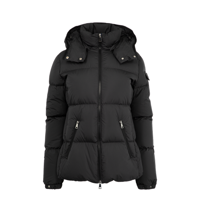Image 1 of 4 - BLACK - MONCLER Fourmines Hooded Short Down Jacket featuring recycled polyester, down-filled, detachable and adjustable hood with recycled polyester lining, zipper closure, zipped pockets, sleeve pocket with snap button closure and adjustable cuffs. 100% polyester. Padding: 90% down, 10% feather.