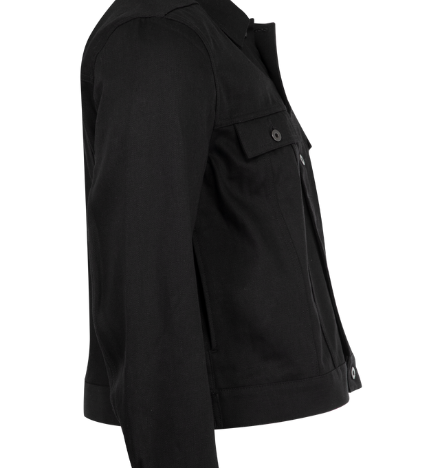 Image 5 of 5 - BLACK - Rick Owens DRKSHDW Trucker Jacket featuring spread collar, button closure, adjustable barrel cuffs, adjustable button tabs at back hem and silver-tone hardware. 100% cotton. Made in Italy.
