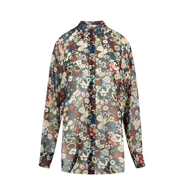 Image 1 of 2 - BLACK - KHAITE Goya Top featuring a relaxed fit, button-up front clure, dropped shoulder seams, back yoke and single button cuffs. 100% silk.