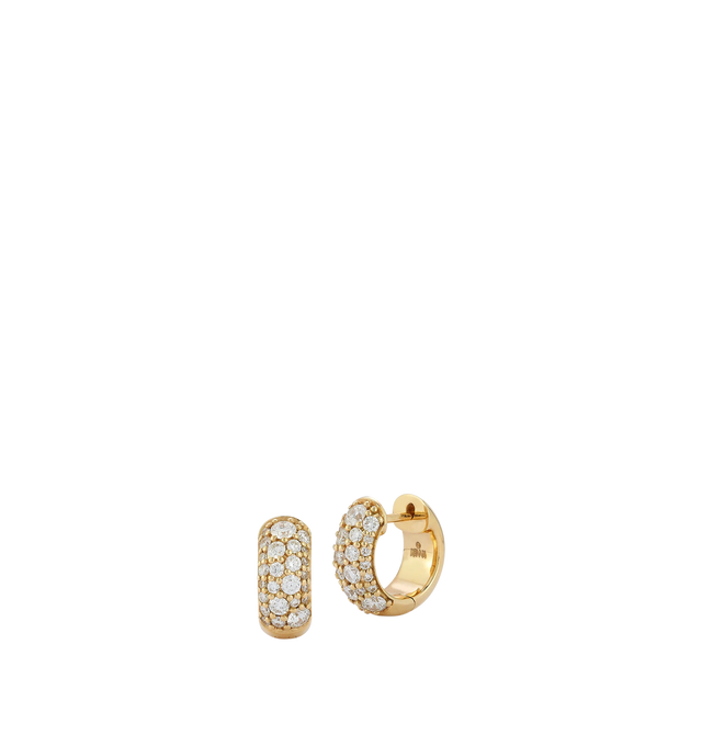Image 1 of 1 - GOLD - RENNA Tidepool Huggie Hoops featuring round diamonds of different sizes and huggie hoop. 1.8 tcw.