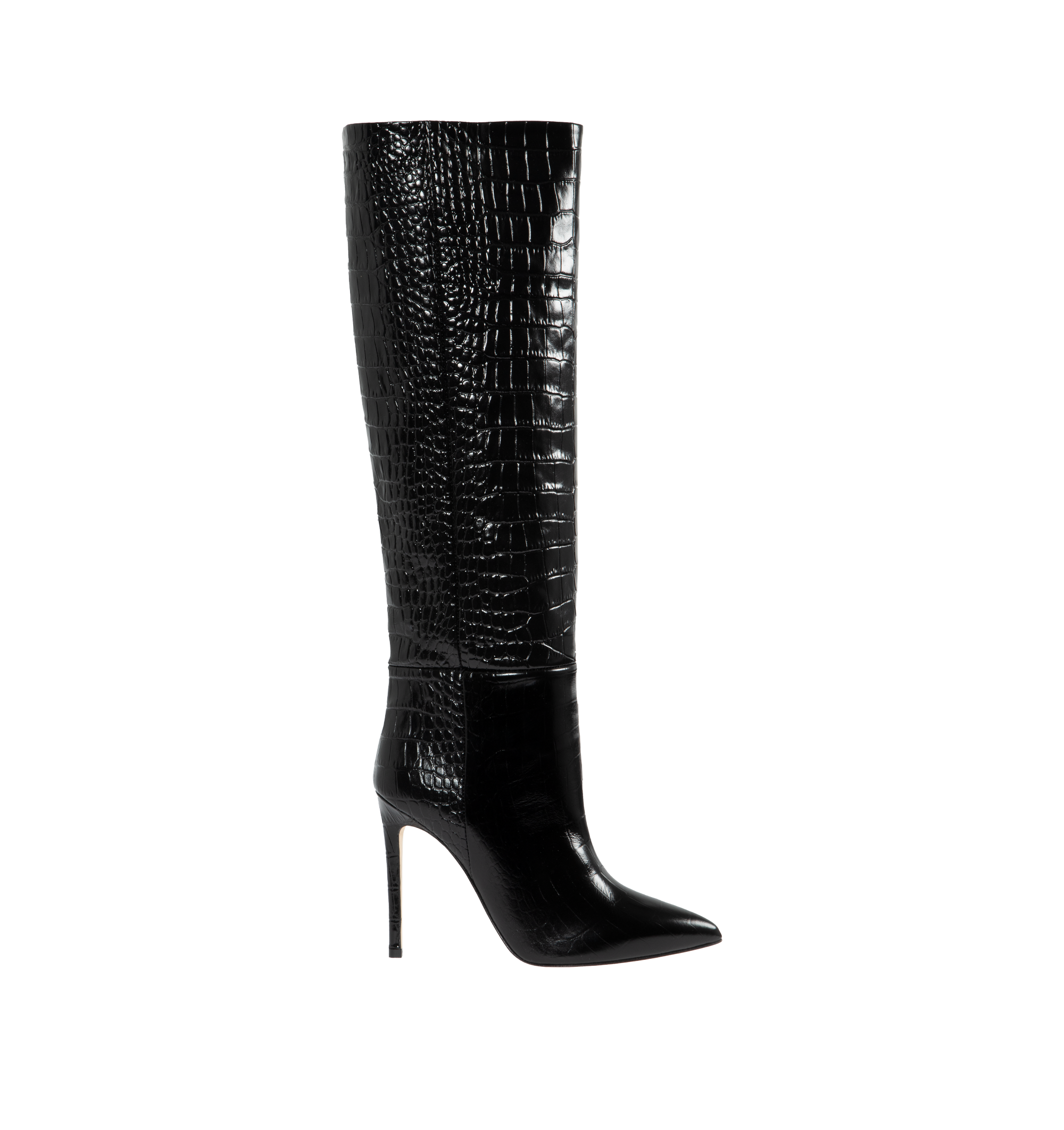 Slouchy Patent Leather Knee High Boots in Black - Paris Texas