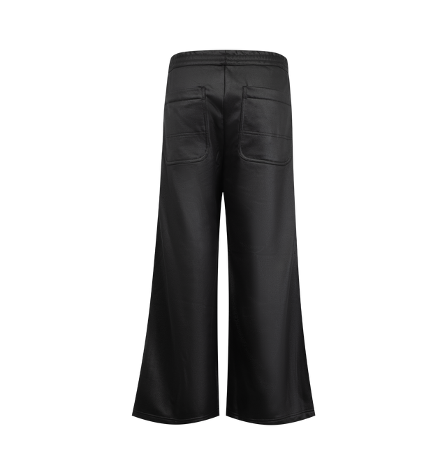 Image 2 of 3 - BLACK - Homme Plus sleek black wide-leg trousers feature a smooth satin finish and an elasticated waistband with a button closure.