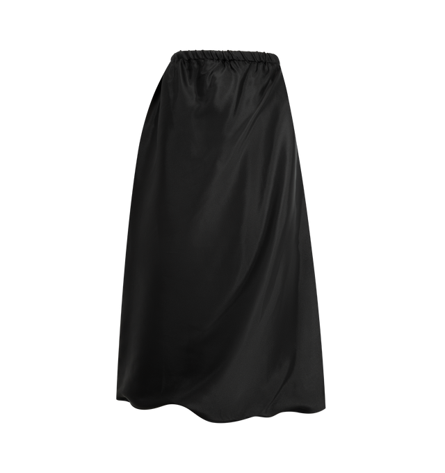 Image 1 of 3 - BLACK - BOTTEGA VENETA Washed Twill Skirt featuring midi length, gathered to one side, wrap style and button closure. Made in Italy.
