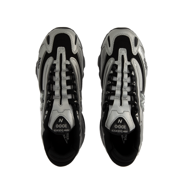 Image 5 of 5 - SILVER - NEW BALANCE 1000 Sneaker featuring combination polyurethane and ABZORB midsole, with ABZORB cushioning at heel and forefoot, stability web, sculpted midsole details, embroidered details, reflective accents, rubberized N logo with transparent outline and external lacing structure with nylon eyelets.