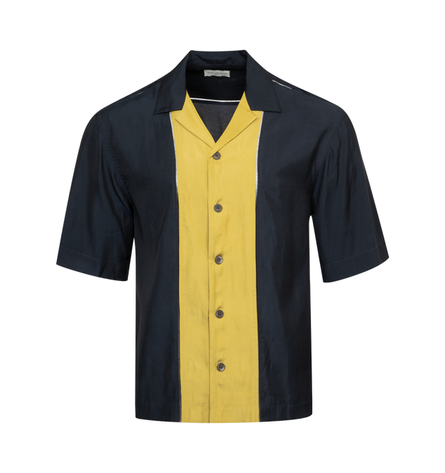 Image 1 of 2 - BLACK - DRIES VAN NOTEN Panel Shirt featuring camp collar, drop-shoulders, short sleeves and button-front closure. 100% polyester. 