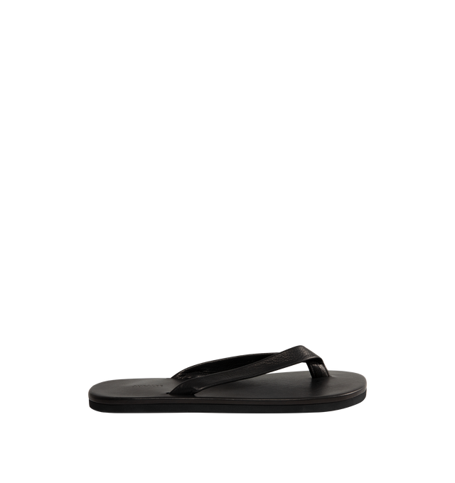 Image 1 of 4 - BLACK - AURALEE Leather Tong Flip-Flops featuring open toe, thong-style strap at vamp, logo embossed at padded leather footbed, stacked leather heel with rubber injection and leather sole. Upper: leather. Sole: leather, rubber.